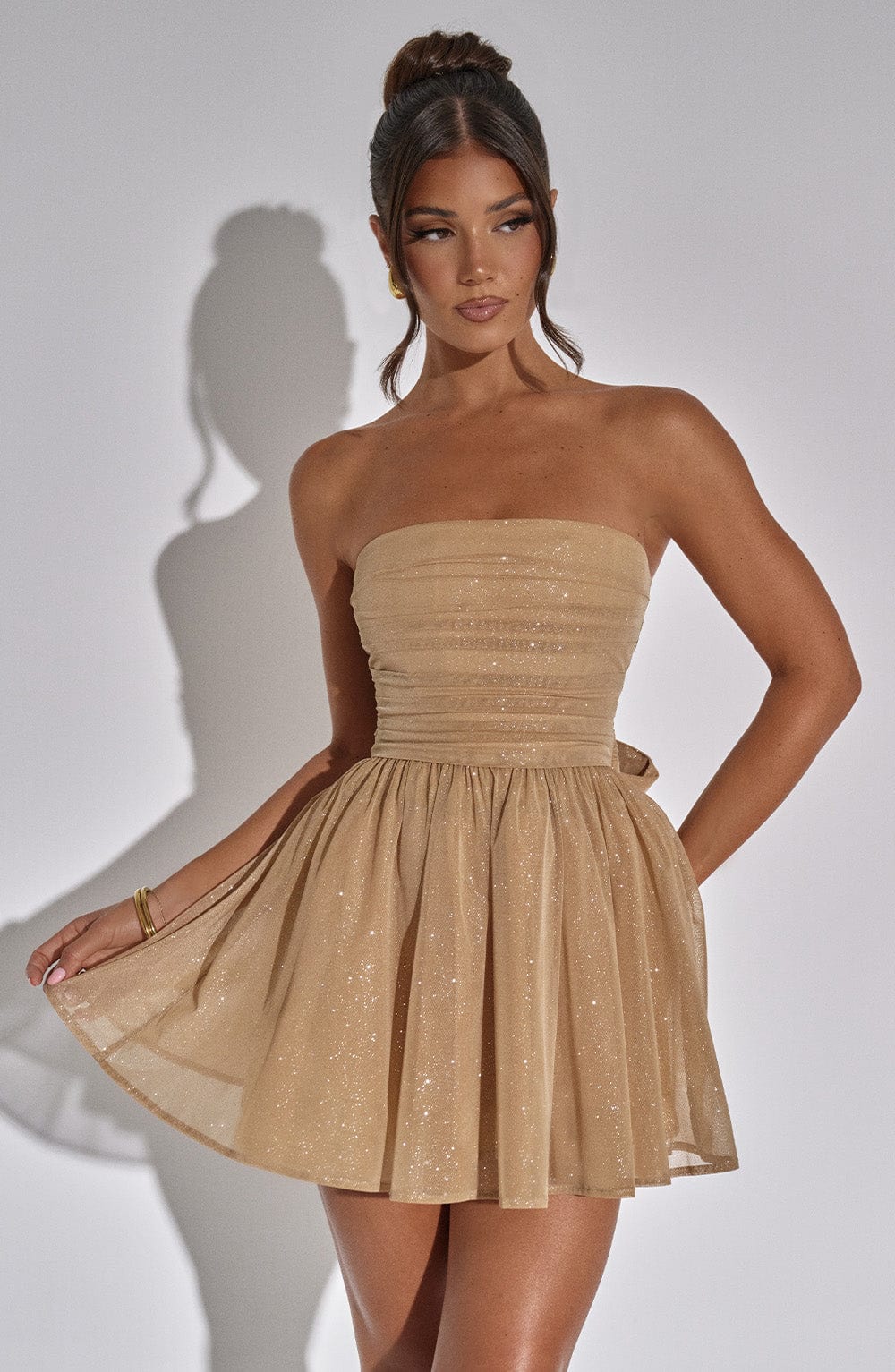 Katrina Mini Dress - Gold Sparkle Dress Babyboo Fashion Premium Exclusive Design