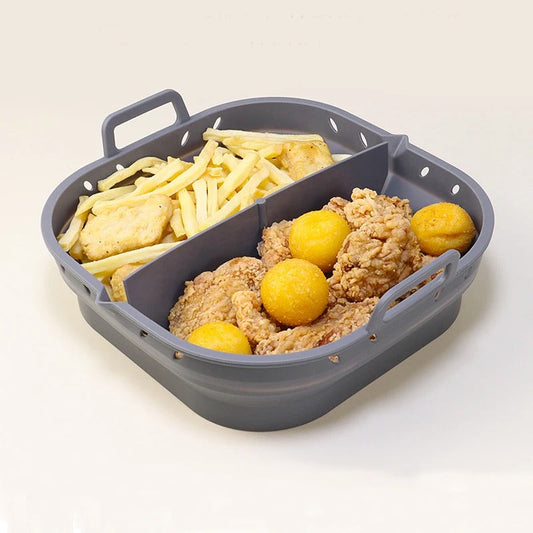 Panier en Silicone à Double Compartiment Réutilisable pour Airfryer (5.8L à 8L)