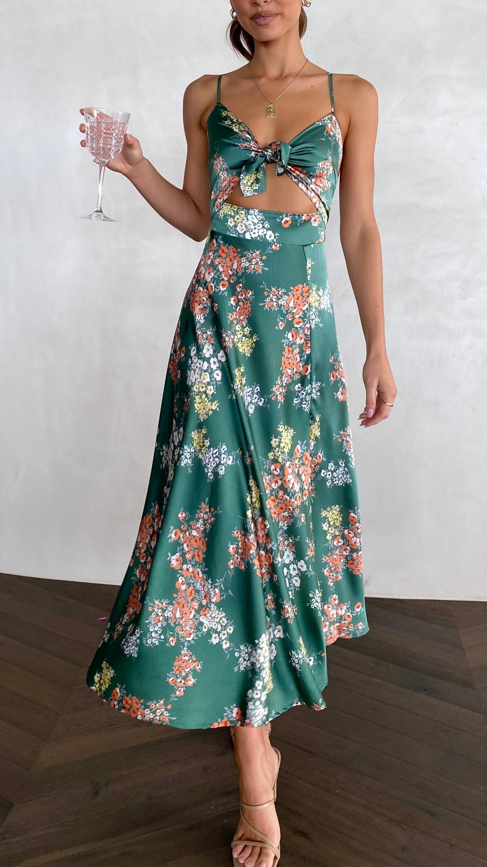 Dreamers Midi Dress - Green Floral - Billy J